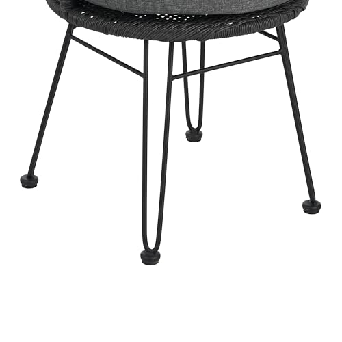 Christopher Knight Home Tavon Acacia Wood Patio Dining Set for 6, Rectangular Patio Dining Table and Faux Rattan Chairs Set of 6, 7 Piece Outdoor Dining Set with Cushion and Iron Frame, Teak+Gray