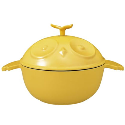 Flavehc Owl Shaped Cast Iron Dutch Oven with Lid 3 qt Enameled Dutch Oven for Bread Baking,Yellow