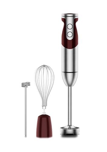 MEGAWISE 3-in-1 Immersion Hand Blender, 800W 12-Speed Stick Blender with Turbo, Egg Whisk & Milk Frother for Soups, Smoothies, Sauces and Baby Food, Red