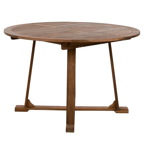 Polibi 5-Piece Extendable Wooden Patio Dining Set - Foldable Round Table with 12inch Butterfly Leaf & 4 Rattan Arm Chairs for Garden, Balcony, Poolside