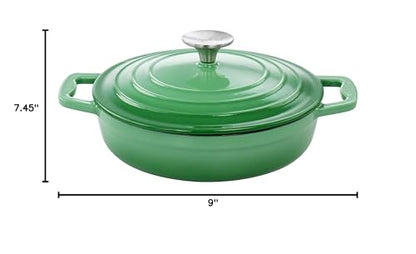 MegaChef 2 Quart Round Enameled Cast Iron Braiser Pan (Green)
