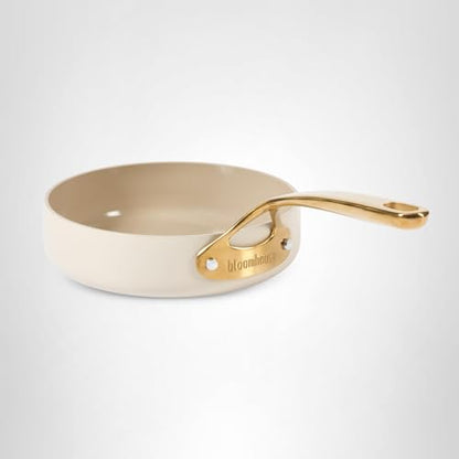 Bloomhouse - Two Time Oprah's Favorite Things Winner - 10 Inch Heavy Duty Aluminum Premium PFA Free Ceramic Nonstick Saute/Deep Frying Pan Skillet with Lid - Almond Cream w/Gold Handle