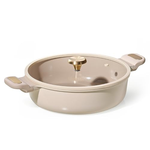 CAROTE 4.5Quart Stock Pot with Lid, Non Toxic Ceramic Soup Pot, Nonstick Cooking Pot, PFAS Free, Dishwasher Safe, Even Heating, Compatible with All Stoves, Light Taupe