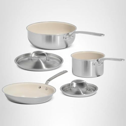 Made In Cookware | 5 Pc Ceramic Non Stick Cookware Set | 5 Ply Clad | Includes Ceramic Non Stick Frying Pan, Saucepan and Saucier with Lid | Professional Cookware