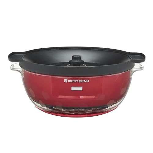 West Bend Stir Crazy Hot Oil Popcorn Popper, Popcorn Maker Machine with Large Serving Bowl Lid and Stirring Rod, 6-Qt., Red