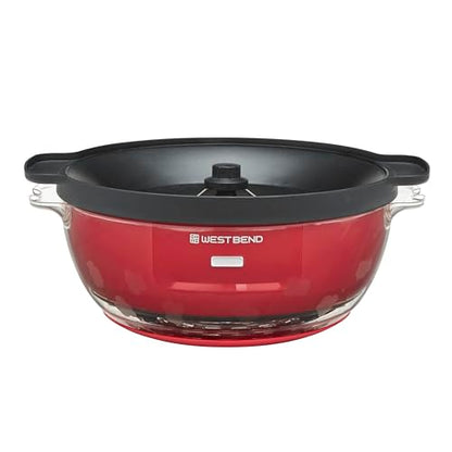 West Bend Stir Crazy Hot Oil Popcorn Popper, Popcorn Maker Machine with Large Serving Bowl Lid and Stirring Rod, 6-Qt., Red