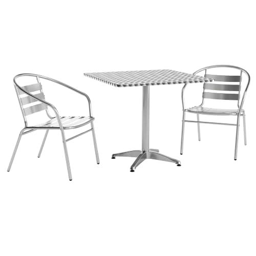 Flash Furniture Lila 31.5'' Square Aluminum Indoor-Outdoor Table Set with 2 Slat Back Chairs