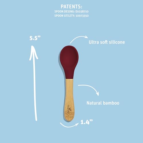 Avanchy Baby Spoons, Silicone Baby Spoons for Self Feeding, Toddler & Infant Spoons 4+ Months, Baby Led Weaning Utensils, Soft Tip Feeding Spoons, BPA Free Bamboo Handle, 5 Pack Blue