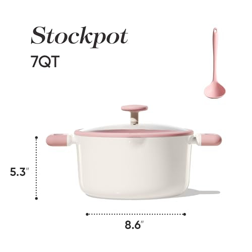 CAROTE 7QT Nonstick Stock Pot with Lid, Ceramic Casserole with Ladle, Non-toxic Kitchen Soup Pot, Big Cooking Pots PFAS and PFOA Free