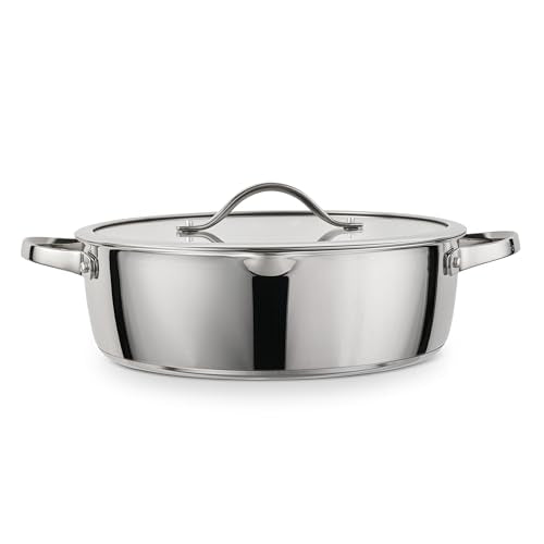 Tramontina Tempo Tri-Ply Base Stainless Steel 6-Quart Braiser Pan with Glass Lid, Induction-Ready, Oven-Safe, Dishwasher-Safe