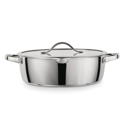 Tramontina Tempo Tri-Ply Base Stainless Steel 6-Quart Braiser Pan with Glass Lid, Induction-Ready, Oven-Safe, Dishwasher-Safe