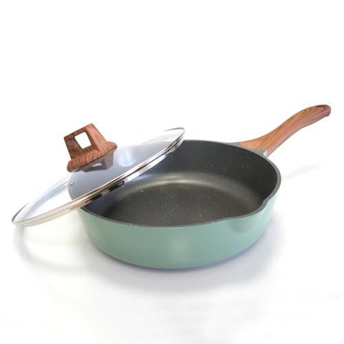 YYJINGYOU Nonstick Frying Pan Skillet with Lid, Omelette Pan, Induction Compatible, Emerald Green, 10 inch