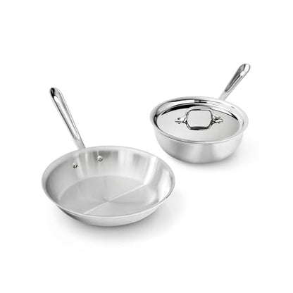 All-Clad D3® Stainless Steel 3 Piece Cookware Set- Made in USA- Includes 10" Frying Pan and 2-Qt Saucier Pan With Lid - Professional Grade -Oven Safe & Induction Compatible