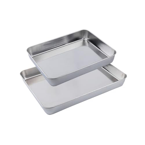 ONNESOL 2-Pack Stainless Steel Deep Baking Pan Set (12" & 16") – Uncoated Non-Toxic Heavy Duty Sheet Pan – Roasting Pans for Lasagna, Brownies, Bread, Cakes & Cookies – No Warping, Dishwasher Safe