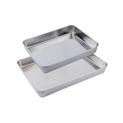 ONNESOL 2-Pack Stainless Steel Deep Baking Pan Set (12" & 16") – Uncoated Non-Toxic Heavy Duty Sheet Pan – Roasting Pans for Lasagna, Brownies, Bread, Cakes & Cookies – No Warping, Dishwasher Safe