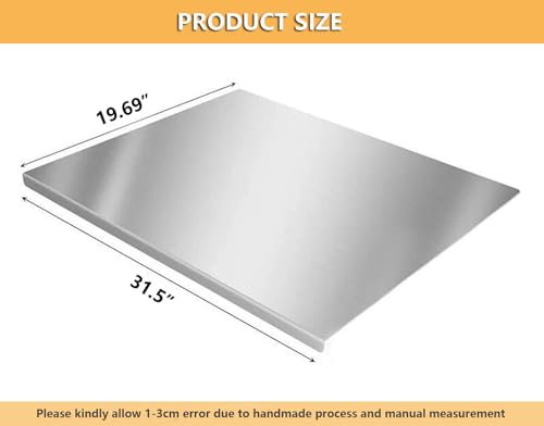 31.5”x 19.7” Stainless Steel Chopping Board with Lip, Large Steel Cutting Board with Rolling Pin, Metal Noodle Board Pastry Board Kneading Dough Board Stove Top Cutting Board for Kitchen