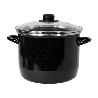 EKCO EOS 8-Quart Speckled Stockpot with Glass Lid (Black) Soup Pot for All Ranges, Dishwasher & Oven Safe up to 350°F - Non-Reactive Enameled Interior Pot for Gumbo, Stew, Boil, Pasta, Chili
