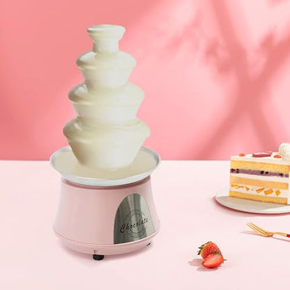 Chocolate Fountain Machine 4 Tier, 180W Chocolate Fountain with Capability 2.2lbs Commercial Hot Chocolate Fondue Tower for Nacho Cheese Liqueurs Party Wedding (Pink+Silver)