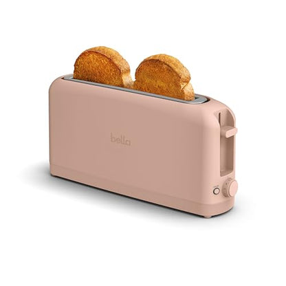 bella 2 Slice Slim Toaster, Fits-anywhere™ Kitchenware, 6 Setting Shade Control with Reheat & Cancel Buttons, Fits Sourdough, 10” Long Slot, Anti Jam & Auto Shutoff, 900 Watt, Blossom