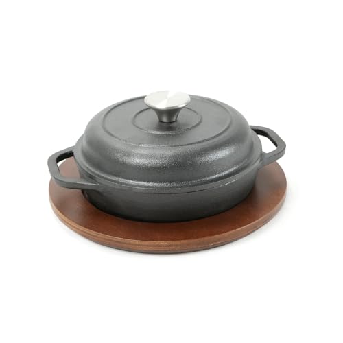 HAWOK Pre-seasoned Cast Iron Braiser with Lid and Underliner, Dia.6.3", 0.57QT, Cast Iron Casserole Pan, 3-Piece, Black