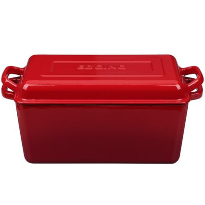 EDGING CASTING Enameled Cast Iron Dutch Oven, Oblong Bread Oven for Sourdough Bread Baking, Baking Pan, Dual Handles, Oven Safe, 4 Quart, Red