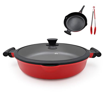 AIKENBBKK Frying Pan Skillet Nonstick with Lid, 14 Inch Large Deep Saute Pan, Big Induction Pan Non Stick, 2-1 Cooking Cookware with Helper Handle, Family Size, Suitable for All Stoves, PFOA-Free, Red