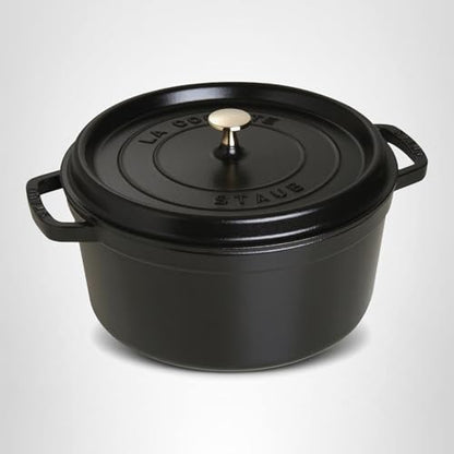Staub Cast Iron Round Cocotte, Dutch Oven, 7-quart, serves 7-8, Made in France, Matte Black