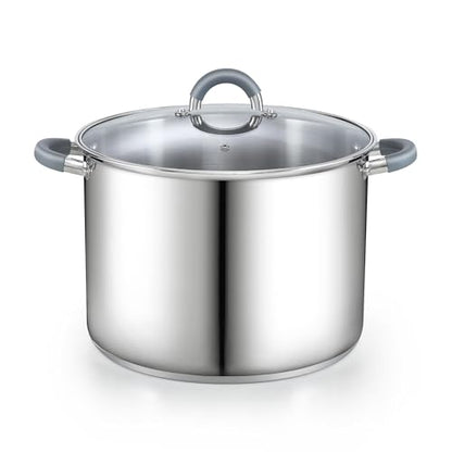 Cook N Home Large Stock Pot with Lid, 16-Quart Basic Stainless Steel Cooking Gumbo Soup Pot, Stay-Cool Silicone Handles