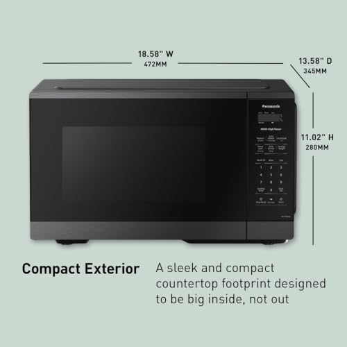 Panasonic Countertop Microwave Oven, 900W, 0.9 Cu. Ft., Sensor Cook and Reheat, 10 Power Levels, Auto Defrost, Keep Warm, Child Lock, Black Stainless Steel - NN-SB44QS