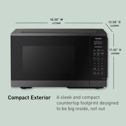 Panasonic Countertop Microwave Oven, 900W, 0.9 Cu. Ft., Sensor Cook and Reheat, 10 Power Levels, Auto Defrost, Keep Warm, Child Lock, Black Stainless Steel - NN-SB44QS