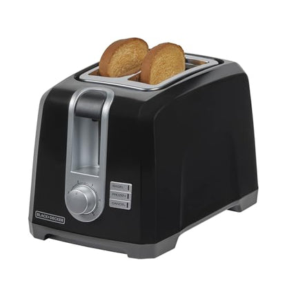 BLACK+DECKER 2-Slice Toaster, Extra Wide Slots for Bagels & Thick Bread, 6 Browning Settings, Removable Crumb Tray, Cancel Button, 850W, Black