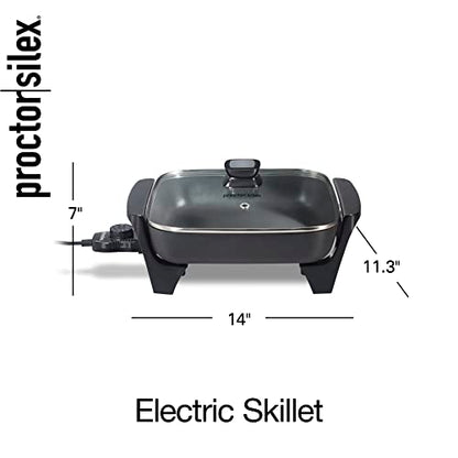Proctor Silex Electric Skillet with Lid, 116 sq. in. Nonstick Cooking Surface for Frying, Sauteing, Simmering and Braising, Adjustable Temp 200° to 400° F, Black (38526PS)