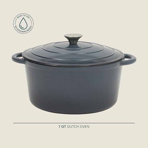 Gibson Home Addlestone 7 Qt Enameled Cast Iron Dutch Oven Pot with Lid – Round, Oven Safe to 500°F, Ideal for Bread Baking & Stews - Gradient Navy Blue