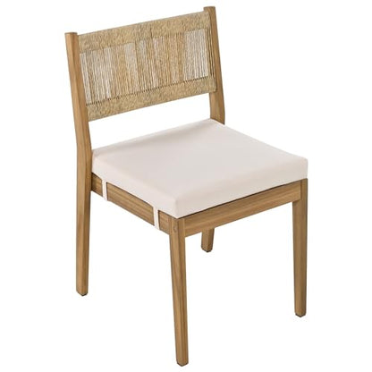 HZSSDTKJ 5-Piece Patio Furniture Dining Set, Multi-Person Outdoor Acacia Wood Dining Table Set with 4 Chair with Thick Cushions, Elegant Conversation Set for Balcony, Vourtyard and Garden (Beige-01)