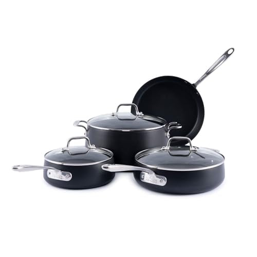 All-Clad Hard Anodized Expert Nonstick Cookware Set, -7 Piece Pots and Pans Set, Induction, OvenSafe 500F - Includes Frying Pans, Saucepan, Sauté-Pan, Stockpot, Professional Cookware - Black