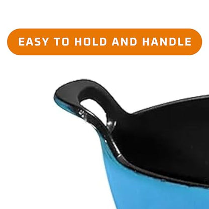 Bruntmor Enameled Cast Iron Balti Dish With Wide Loop Handles, 3 Quart |Premium Cookware for Baking, Coated Skillet Oven-Safe, Casserole Dish, Dutch Oven Pot, Bakeware (Grey, Small)
