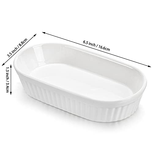 Foraineam 10 Pack White Ramekins, Porcelain Souffle Dishes, Oval Crème Brulée Ramekins for Baking, 6 Ounce Dessert Bowls Set for Soufflé, Pudding, Quiche, Snack, Custard, Dishwasher and Oven Safe