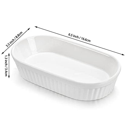 Foraineam 10 Pack White Ramekins, Porcelain Souffle Dishes, Oval Crème Brulée Ramekins for Baking, 6 Ounce Dessert Bowls Set for Soufflé, Pudding, Quiche, Snack, Custard, Dishwasher and Oven Safe