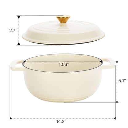 6QT Cast Iron Dutch Oven with Lid, Heavy Duty Cast Iron Dutch Oven Pot with Dual Handles for Braising, Stews, Roasting, Bread Baking