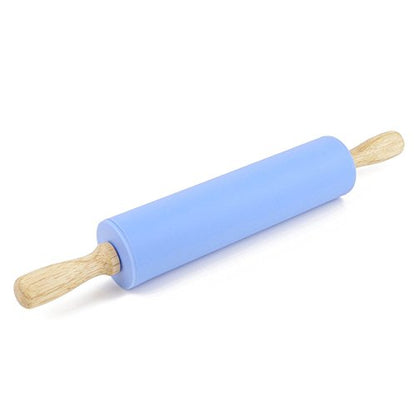 Silicone Rolling Pin with Wooden Handle - Non Stick Surface Dough Roller-roller pins for baking Pastry,Pizza,Fondant,Tortilla, Bread Crus& Christmas Cookies Supplies Gift for Home Bakers.