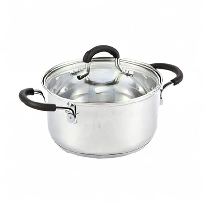 Cook N Home Professional Stainless Steel Stock Pot with Lid, Soup Pot with Stay-Cool Handles, Cooking Pot for Pasta, Spaghetti, Compatible with Most Stovetops, Dishwasher Safe, 3-Quart