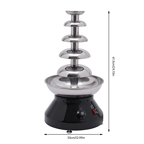 Commercial Chocolate Fountain 5 Tier, 230W Electric Hot Chocolate Fondue Tower, 7 Lbs Large Capacity Stainless Steel Chocolate Melting Heating Machine w/Adjustable Temperature, Used for Party (Black)
