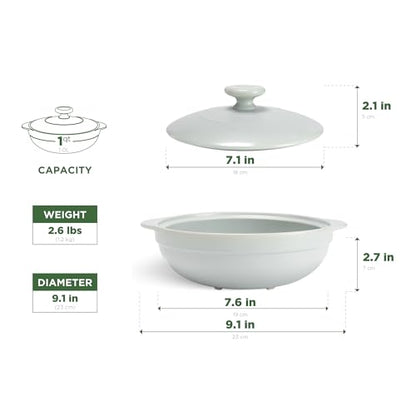MINH LONG 1-Qt Porcelain Dutch Oven with Lid – Lead & Cadmium Free, Oven Safe to 482°F, Heat Retention, Clay Pot for Cooking on Gas & Infrared Cooktop, Use to Marinate, Cook, Bake, Refrigerate & Serve