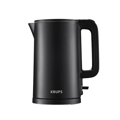 KRUPS 1.5L Electric Kettle Stainless Steel Cool Touch Interior, Fast Boiling, One Cup in 80 Seconds, Double Wall, Auto Off, Keep Warm, Hot Water Kettle Electric, Cordless, Black/White