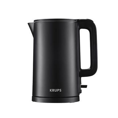 KRUPS 1.5L Electric Kettle Stainless Steel Cool Touch Interior, Fast Boiling, One Cup in 80 Seconds, Double Wall, Auto Off, Keep Warm, Hot Water Kettle Electric, Cordless, Black/White