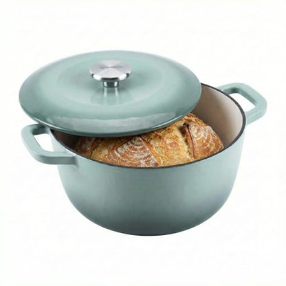 WOKINS 7QT Enamel Cast Iron Dutch Oven with Lid,Dual Handles,Versatile Heavy-Duty Non-toxic Cookware for Sourdough Bread Baking,Braising,Stews,Roasting,Oven Safe up to 500°F green