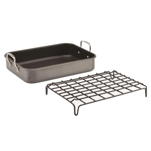 Rachael Ray Brights Hard Anodized Nonstick Roaster / Roasting Pan with Rack - 16 Inch x 12 Inch, Gray