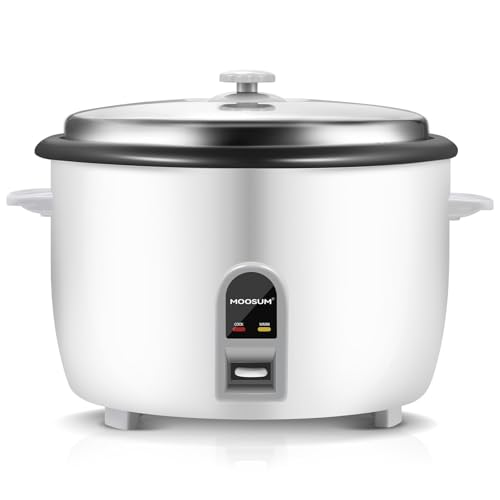 MOOSUM Commercial Rice Cooker, Large Capacity 30-Cup (UnCooked), 60-Cup (Cooked) with One Touch Operation and 12-Hour Keep Warm, Easy to Use and clean, 1600W, White