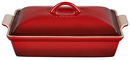 Le Creuset Stoneware Heritage Covered Rectangular Casserole, 4 qt. (12" x 9"), Cerise