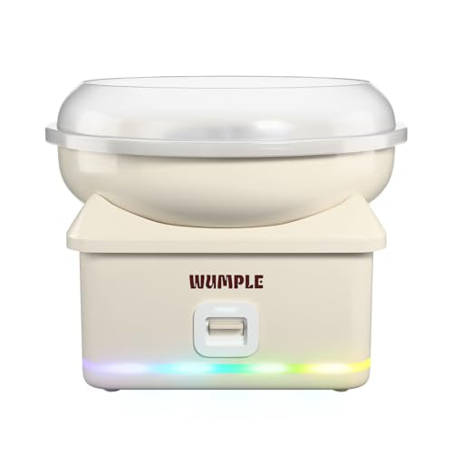 Wumple Kids Cotton Candy Machine with LED Lights - Quick Heat-Up Electric Maker with Lidded Bowl for Parties, & Home - Cream